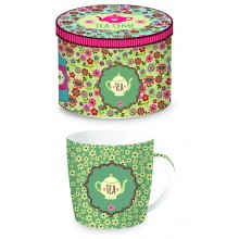 Чаша 35омl Mug зелена с чайник в мет.кутия Teatime